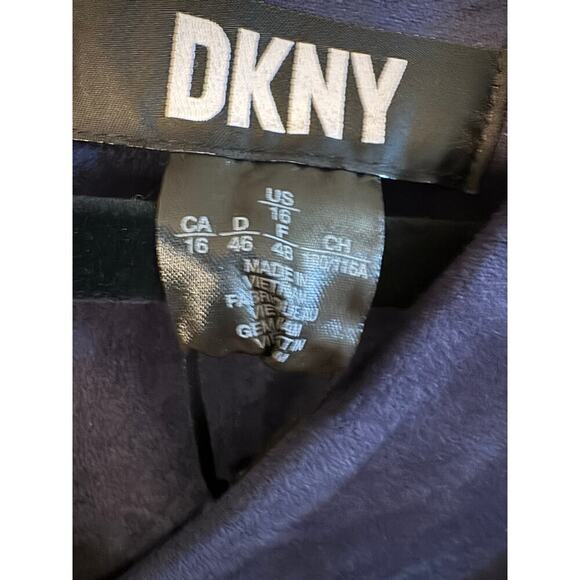 DKNY Navy Faux Suede Puff Sleeve Sheath Dress Size 16 – Elegant V-Neck - NEW - Picture 6 of 6
